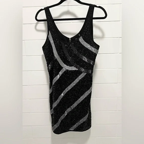 Guess Black and Silver Sequin Mini Party Dress - Picture 2 of 6
